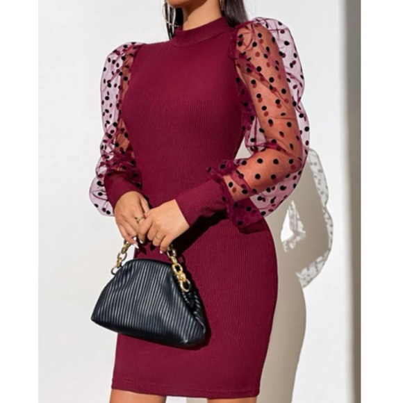 Luxe black mesh sleeve party formal evening wedding bodycon dress - Picture 6 of 12